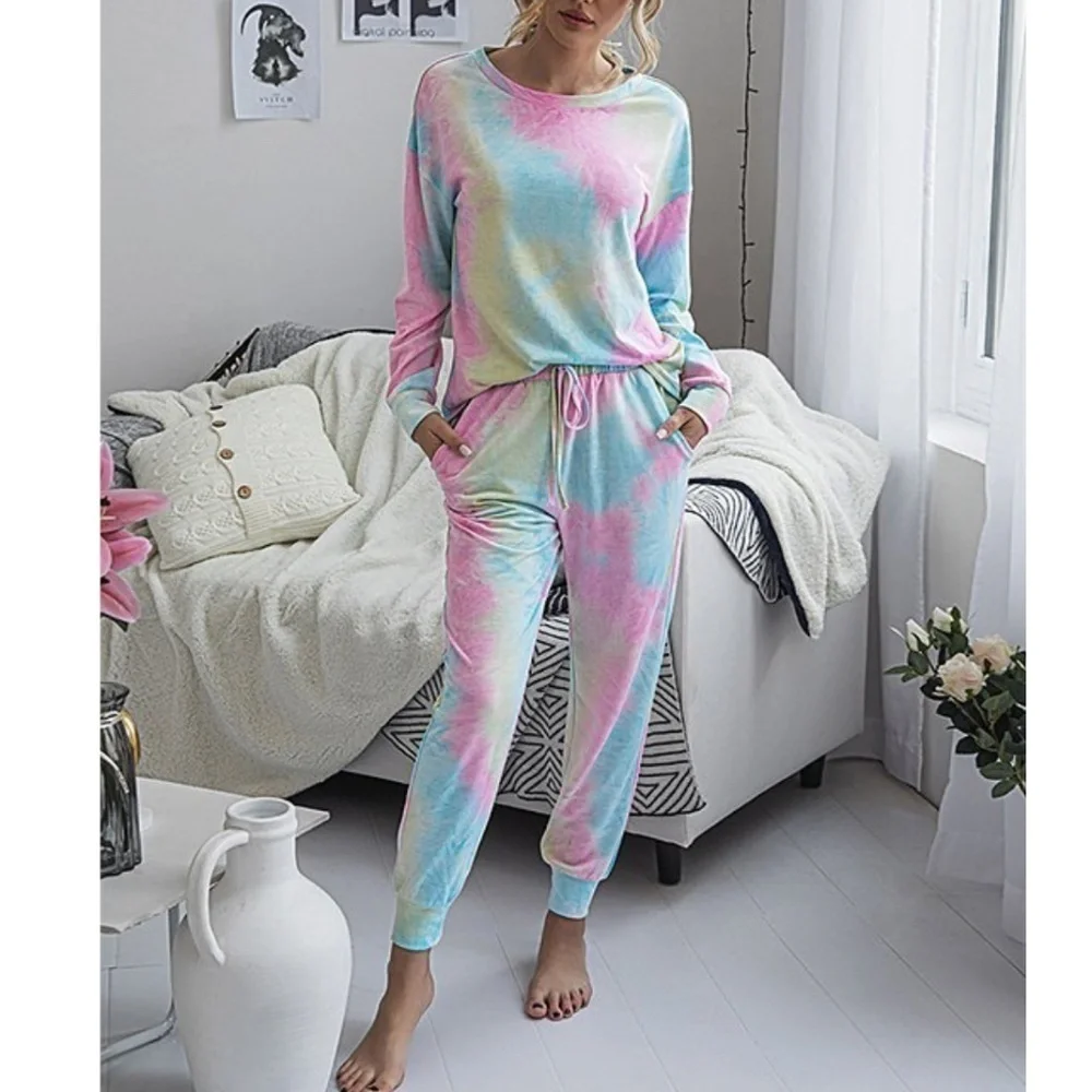 New Women's Tie-Dye Long Sleeve Top & Joggers Set